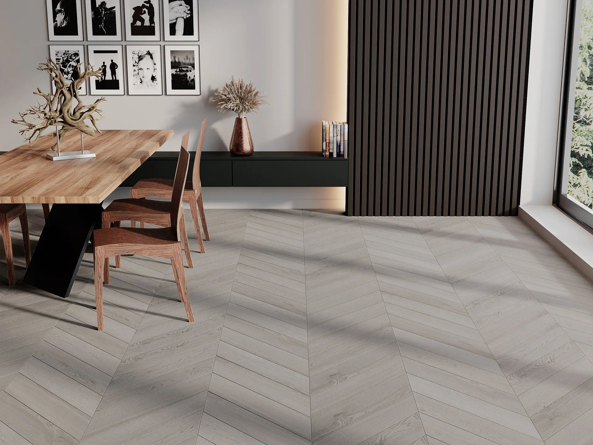 Chevron flooring interior